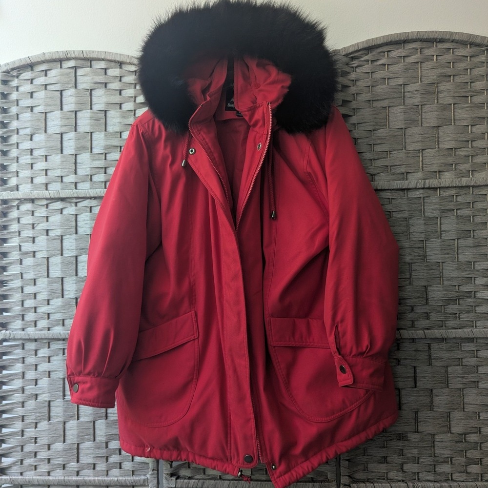 Bromley Sport Parka Red Faux Fur Hood Down Feather Fill Jacket Sz XL *READ